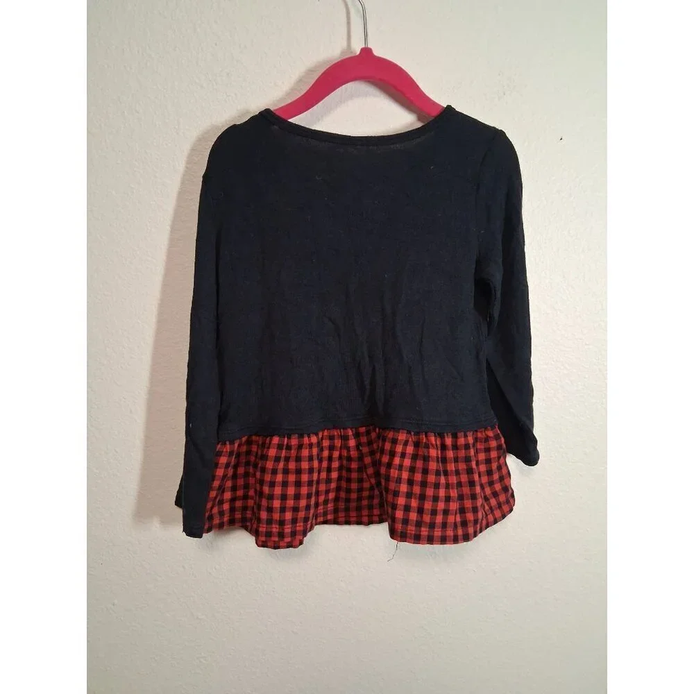 Carter's Long Sleeve Blouse Buffalo Check Christmas Winter Black Girls 3T